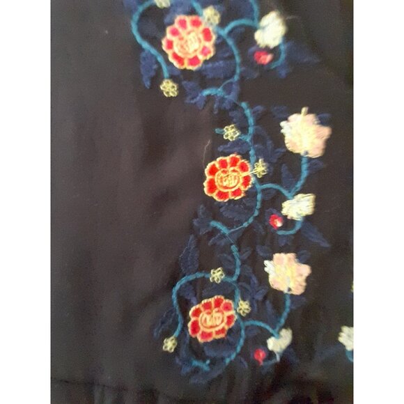 Womens Boho Embroidered Asymmetrical Hi Lo Flared Sleeve Medium Dress Black - Picture 5 of 10